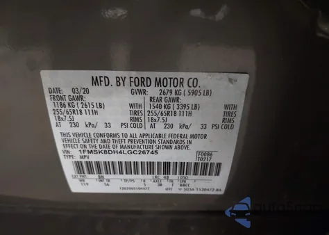 2020 Ford Explorer Xlt from USA, damaged, VIN 1FMSK8DH4LGC26745